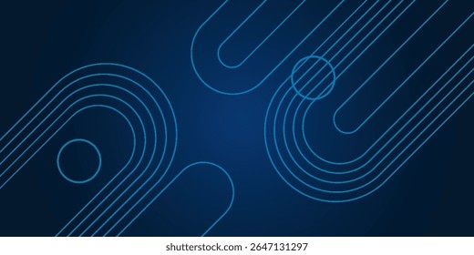 Abstract Blue Background with Geometric Lines and Circular Patterns