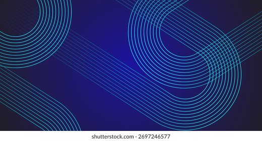 Abstract blue background. Geometric lines pattern. Shiny blue gradient lines. Futuristic technology graphic design. Suit for business, cover, header, wallpaper. Vector illustration.