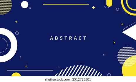 Abstract blue background with geometric shapes. Flat background design with geometric elements in white and yellow colors. Vector illustration