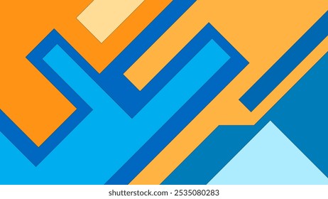 ABSTRACT BLUE BACKGROUND  WITH GEOMETRIC SHAPES FLAT ORANGE COLOR DESIGN VECTOR TEMPLATE FOR WALLPAPER, COVER DESIGN