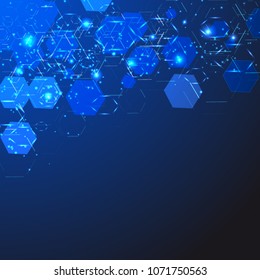 abstract blue background with geometry figures and light effects