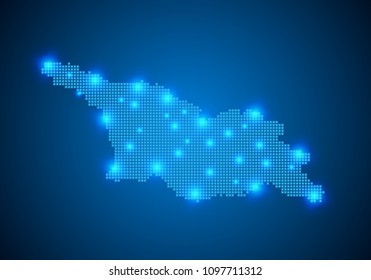 Abstract blue background with Georgia South Ossetia map, internet line, connected points. Georgia South Ossetia map with dot nodes. Global network connection concept. Wire frame 3D mesh polygonal