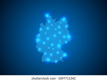 Abstract blue background with Germany map, internet line, connected points. Germany map with dot nodes. Global network connection concept. Wire frame 3D mesh polygonal network line. vector.