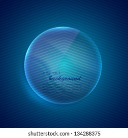 abstract blue background with glass transparent sphere.