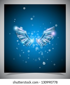Abstract blue background with glass  wings. Vector illustration