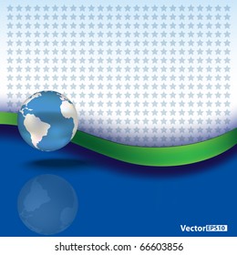 abstract blue background with globe and stars