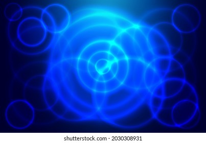 Abstract blue background with glow. Space theme. Reflections of light. Shining circles
