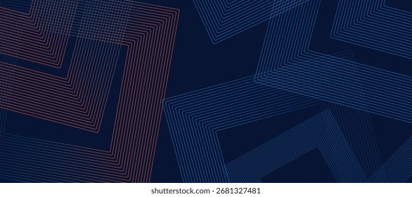 Fundo azul abstrato com linhas de seta brilhantes. desenho de linhas geométricas azuis. Conceito futurista da tecnologia. Modelo de banner horizontal. Terno para capa, cabeçalho, cartaz, banner, web .