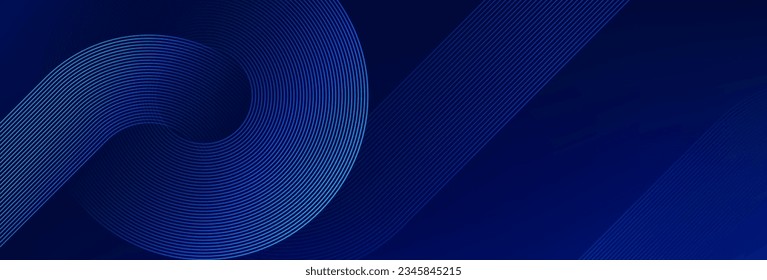 Resumen de fondo azul con líneas de círculo brillantes. Diseño de líneas modernas y brillantes. Concepto futurista. Carteles, afiches, portadas, fondos de pantalla. Ilustración del vector