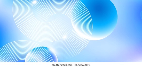 Abstract blue background with glowing circles, gradient light effects, and wave patterns. Futuristic digital design for technology, web, or modern presentations.