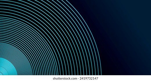 Resumen de fondo azul con líneas curvas resplandecientes. Diseño de líneas de curva giratoria azul brillante. Líneas espirales. Patrón oval geométrico. Concepto de tecnología futurista.