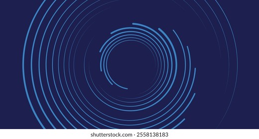 Abstract blue background with glowing curved lines. Shiny blue swirl curve lines design. Spiral lines. Geometric oval pattern. Futuristic technology concept.