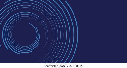 Abstract blue background with glowing curved lines. Shiny blue swirl curve lines design. Spiral lines. Geometric oval pattern. Futuristic technology concept.