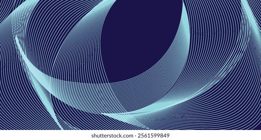 Abstract blue background with glowing curved lines. Shiny blue swirl curve lines design. Spiral lines. Geometric oval pattern. Futuristic technology concept. Vector illustration