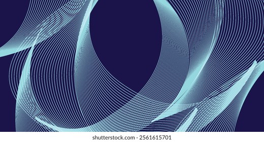 Abstract blue background with glowing curved lines. Shiny blue swirl curve lines design. Spiral lines. Geometric oval pattern. Futuristic technology concept. Vector illustration