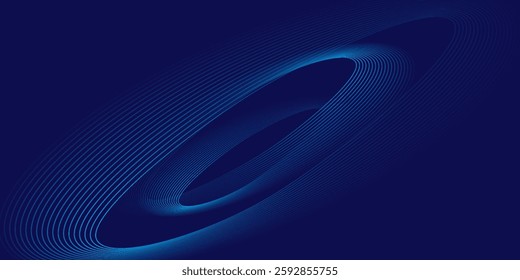 Abstract blue background with glowing curved lines. Shiny blue swirl curve lines design. Spiral lines. Geometric oval pattern.