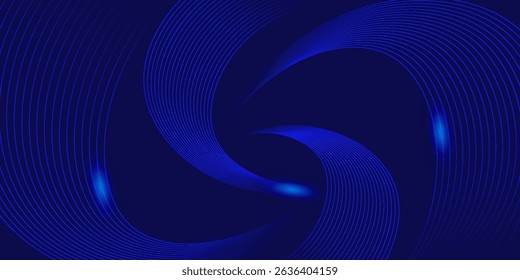 Abstract blue background with glowing curved lines. Shiny blue swirl curve lines design. Spiral lines. Geometric oval pattern. eps 10