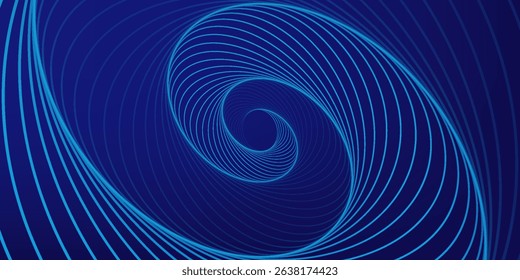 Abstract blue background with glowing curved lines. Shiny blue swirl curve lines design. Spiral lines. Geometric oval pattern. Futuristic technology concept