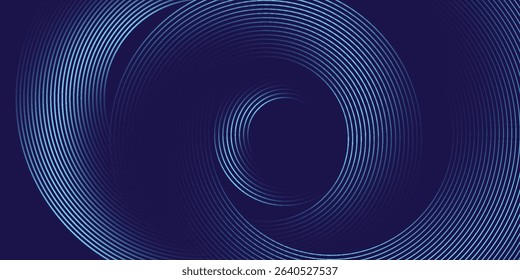 Abstract blue background with glowing curved lines. Shiny blue swirl curve lines design. Spiral lines. Geometric oval pattern. Futuristic technology concept. Vector illustration