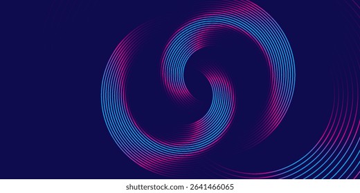 Abstract blue background with glowing curved lines. Shiny blue swirl curve lines design. Spiral lines. Geometric oval pattern. Futuristic technology concept. Vector illustration
