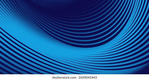 Fundo azul abstrato com linhas curvas brilhantes. Design de linhas de curva de espiral azul brilhante. Linhas espirais. Padrão geométrico oval. Conceito de tecnologia futurista