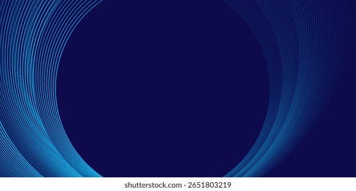 Fondo azul Abstractas con líneas curvas brillantes. Diseño de líneas de curva de remolino azul brillante. Líneas en espiral. Patrón oval geométrico. Concepto de tecnología futurista. Ilustración vectorial