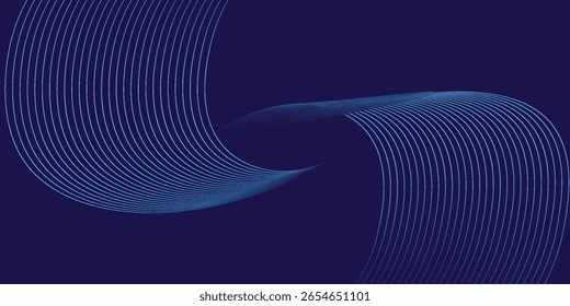 Abstract blue background with glowing curved lines. Shiny blue swirl curve lines design. Spiral lines. Geometric oval pattern. Futuristic technology concept. Vector illustration