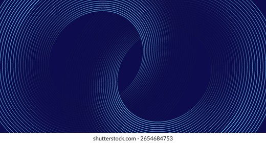 Fondo azul Abstractas con líneas curvas brillantes. Diseño de líneas de curva de remolino azul brillante. Líneas en espiral. Patrón oval geométrico. Concepto de tecnología futurista. Ilustración vectorial