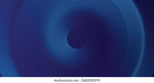Fondo azul Abstractas con líneas curvas brillantes. Diseño de líneas de curva de remolino azul brillante. Líneas en espiral. Patrón oval geométrico. Concepto de tecnología futurista.