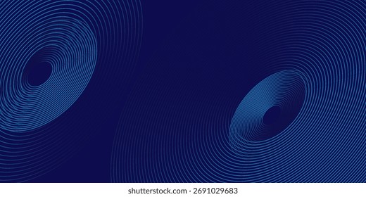 Fundo azul abstrato com linhas curvas brilhantes. Design de linhas de curva de espiral azul brilhante. Linhas espirais. Padrão geométrico oval. Conceito de tecnologia futurista. Ilustração vetorial