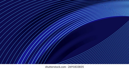 Fundo azul abstrato com linhas curvas brilhantes. Design de linhas de curva de espiral azul brilhante. Linhas espirais. Padrão geométrico oval. Conceito de tecnologia futurista. 