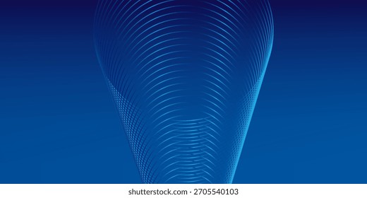 Fundo azul abstrato com linhas curvas brilhantes. Design de linhas de curva de espiral azul brilhante. Linhas espirais. Padrão geométrico oval. Conceito de tecnologia futurista. Ilustração vetorial