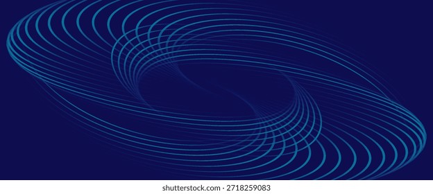 Abstract blue background with glowing curved lines. Shiny blue swirl curve lines design. Spiral lines. Geometric oval pattern. Futuristic technology concept
