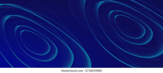 Fondo azul Abstractas con líneas curvas brillantes. Diseño de líneas de curva de remolino azul brillante. Líneas en espiral. Patrón oval geométrico. Concepto de tecnología futurista