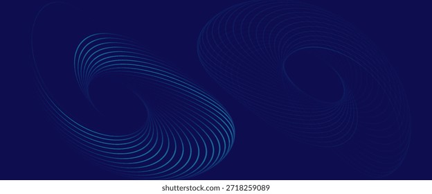 Abstract blue background with glowing curved lines. Shiny blue swirl curve lines design. Spiral lines. Geometric oval pattern. Futuristic technology concept