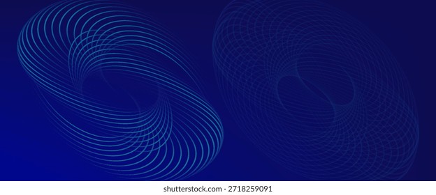 Abstract blue background with glowing curved lines. Shiny blue swirl curve lines design. Spiral lines. Geometric oval pattern. Futuristic technology concept