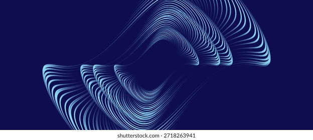 Abstract blue background with glowing curved lines. Shiny blue swirl curve lines design. Spiral lines. Geometric oval pattern. Futuristic technology concept