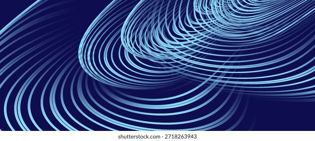 Abstract blue background with glowing curved lines. Shiny blue swirl curve lines design. Spiral lines. Geometric oval pattern. Futuristic technology concept