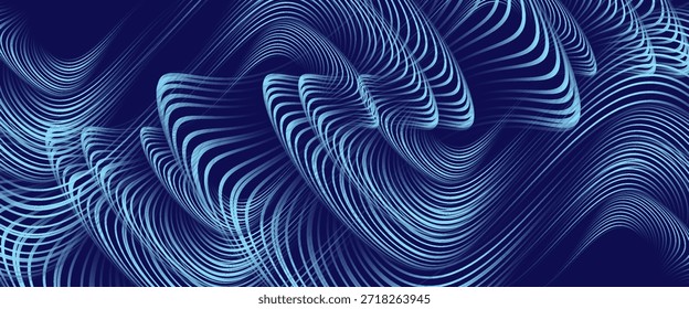 Abstract blue background with glowing curved lines. Shiny blue swirl curve lines design. Spiral lines. Geometric oval pattern. Futuristic technology concept