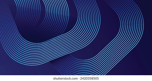 Abstract blue background with blue glowing diagonal geometric lines. Modern shiny blue rounded rectangle lines pattern. Minimalist graphic design. Futuristic technology concept