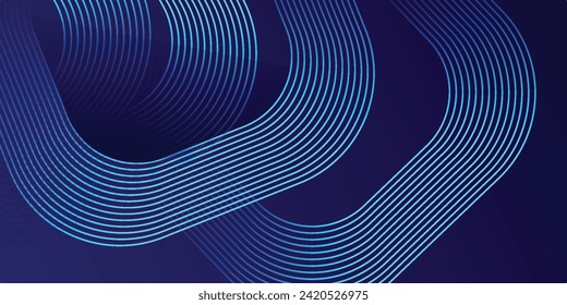 Abstract blue background with blue glowing diagonal geometric lines. Modern shiny blue rounded rectangle lines pattern. Minimalist graphic design. Futuristic technology concept