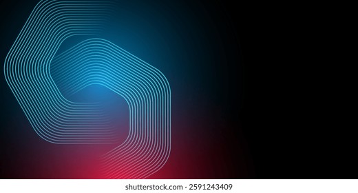 Abstract blue background with blue glowing diagonal geometric lines. Modern shiny blue rounded rectangle lines pattern. Minimalist graphic design. Futuristic technology concept.