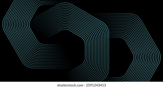 Abstract blue background with blue glowing diagonal geometric lines. Modern shiny blue rounded rectangle lines pattern. Minimalist graphic design. Futuristic technology concept.