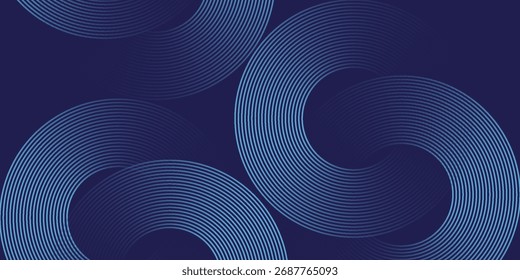 Abstrakter blauer Hintergrund mit blau leuchtenden diagonalen geometrischen Linien. Modernes, glänzendes, blaues, abgerundetes Rechtecklinienmuster. Minimalistisches Grafikdesign. Futuristisches Technologiekonzept