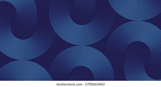 Abstrakter blauer Hintergrund mit blau leuchtenden diagonalen geometrischen Linien. Modernes, glänzendes, blaues, abgerundetes Rechtecklinienmuster. Minimalistisches Grafikdesign. Futuristisches Technologiekonzept. EPS10