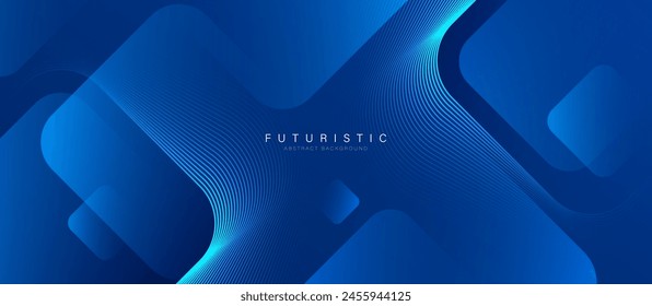 Abstract blue background with glowing geometric lines. Modern blue gradient square shape design. Futuristic technology concept. Suit for brochure, corporate, website, poster, banner, cover, flyer