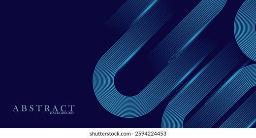 Abstract blue background with blue glowing geometric lines. Shiny blue diagonal rounded lines pattern. Futuristic concept. Suit for poster, banner, brochure, corporate