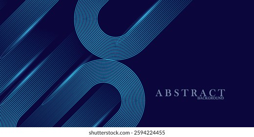 Abstract blue background with blue glowing geometric lines. Shiny blue diagonal rounded lines pattern. Futuristic concept. Suit for poster, banner, brochure, corporate