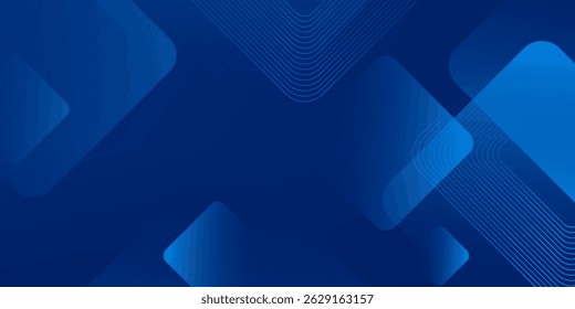 Fundo azul abstrato com linhas geométricas brilhantes. Design moderno de forma quadrada de gradiente azul. Conceito de tecnologia futurista. Terno para brochura, corporativo, site, cartaz, banner, capa, folheto