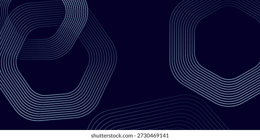  abstrakter blauer Hintergrund mit leuchtenden geometrischen Linien. Blauer glühender Farbverlauf, Sechseckform. Futuristisches Technologiekonzept
